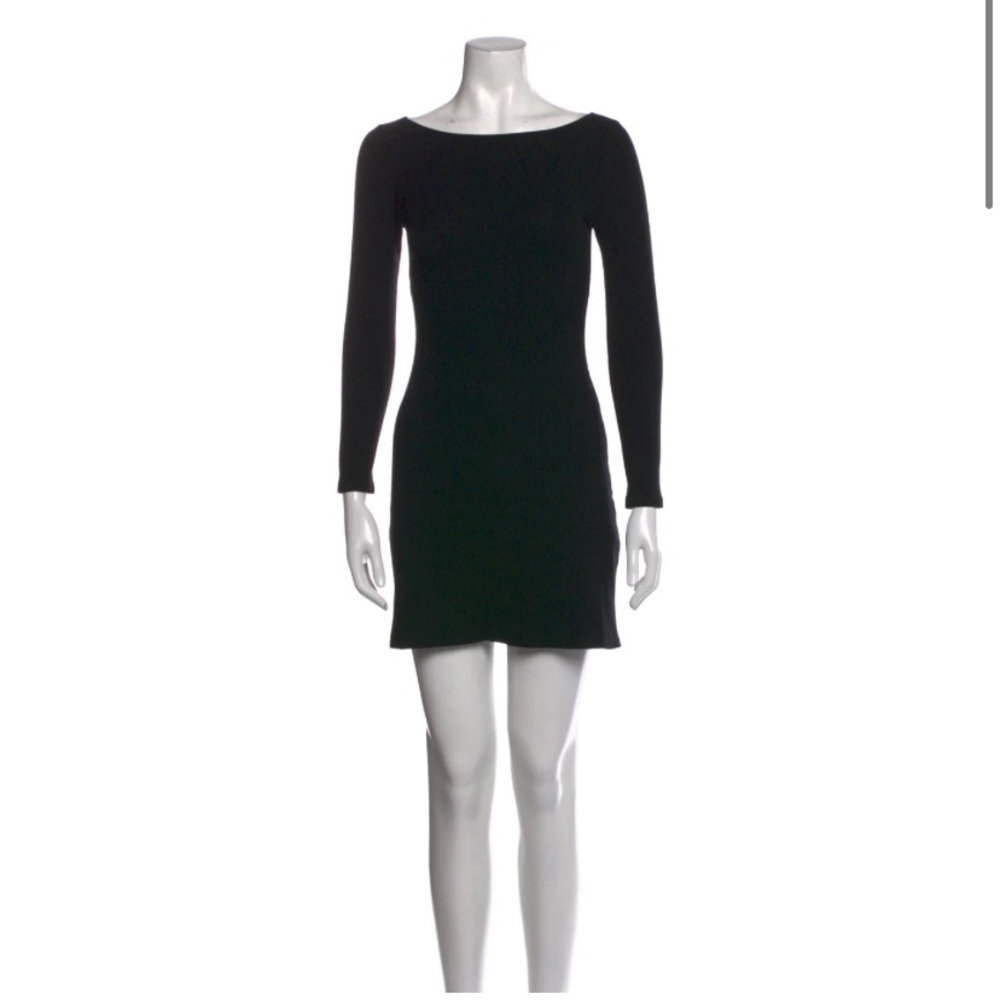 Reformation Black Ribbed Knit Boat Neck Mini Dress XS